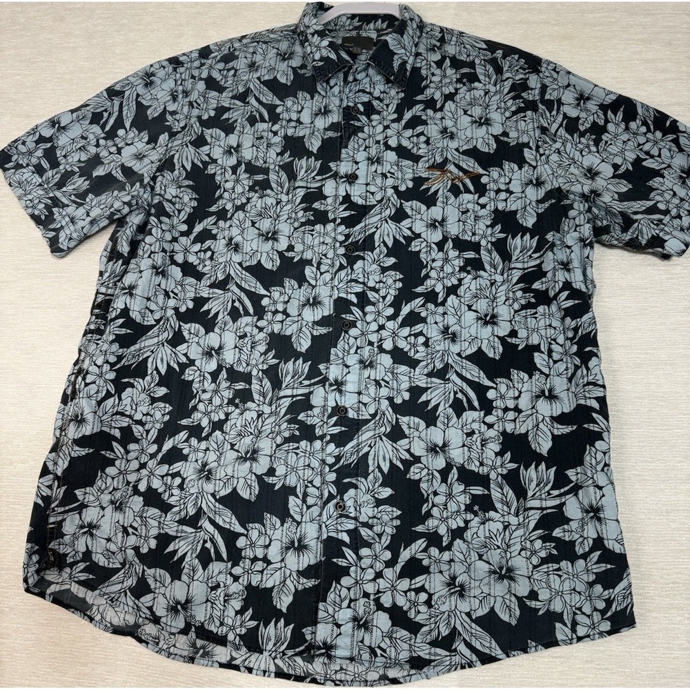 Mexx Men's Floral Woven Cotton Short Sleeve Button-Up Shirt XL Black White
